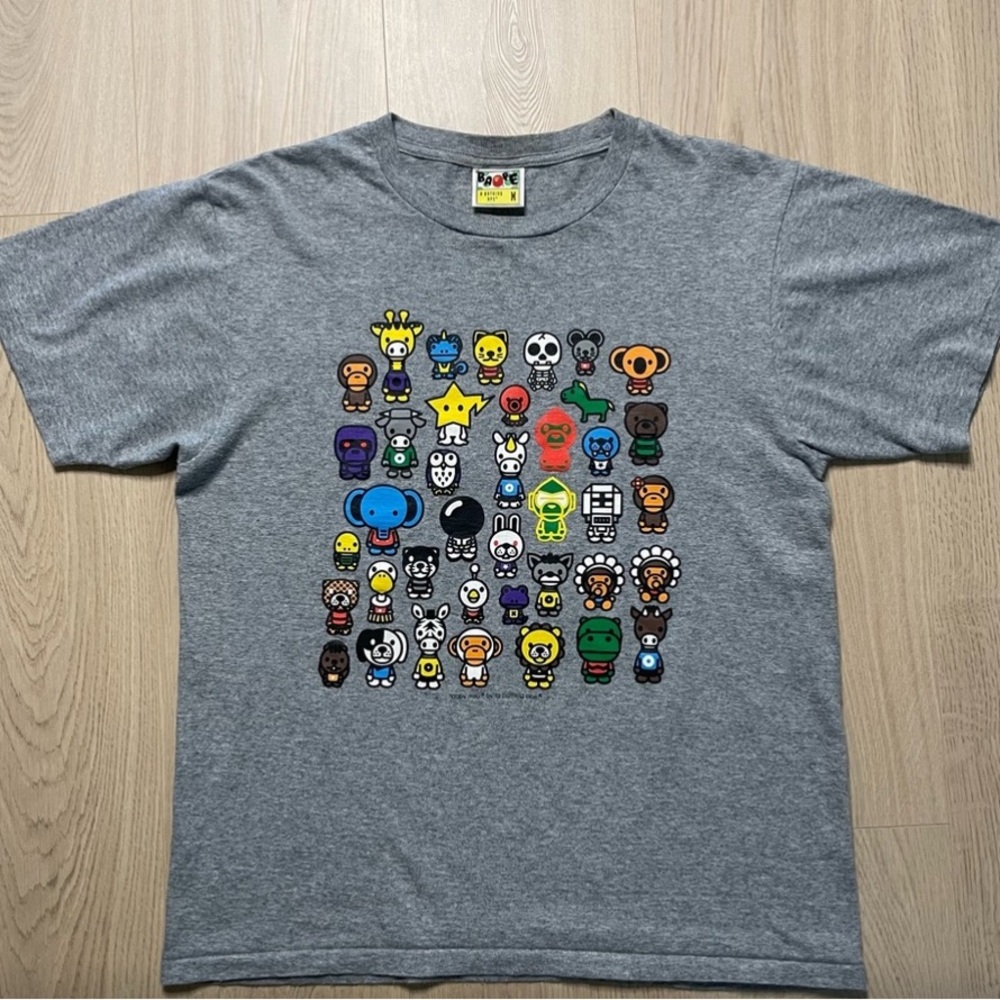 Bape Gray Short Sleeve Tee with Colorful Characters